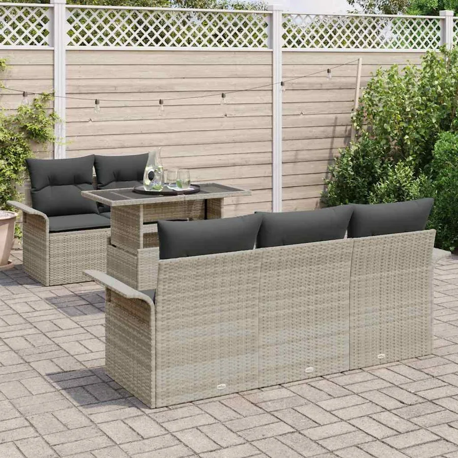 Ensemble de canapé de jardin 6 pcs Gris clair Poly Rattan - 3