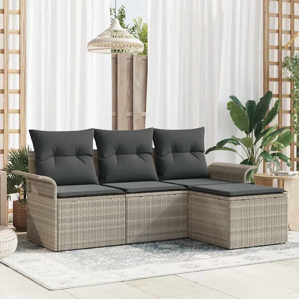 Ensemble de canapé de jardin 4 pcs Gris clair Poly rotin