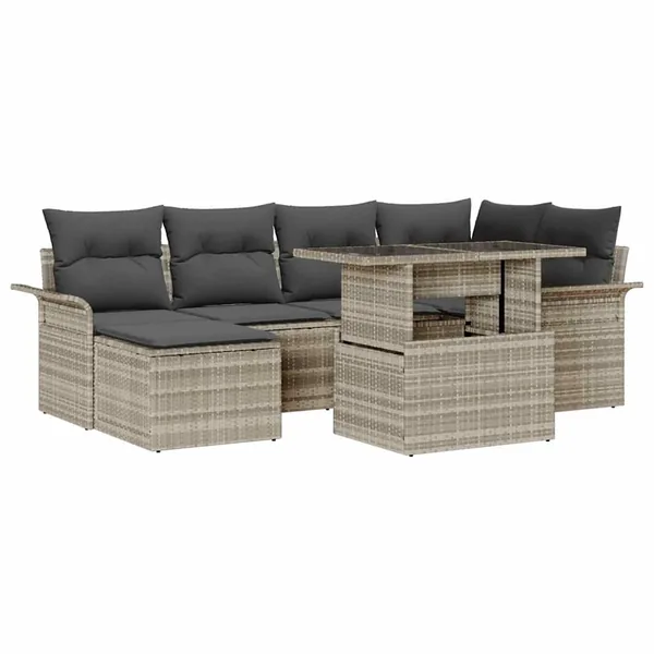 Ensemble de canapé de jardin 7 pcs Gris clair Poly rotin
