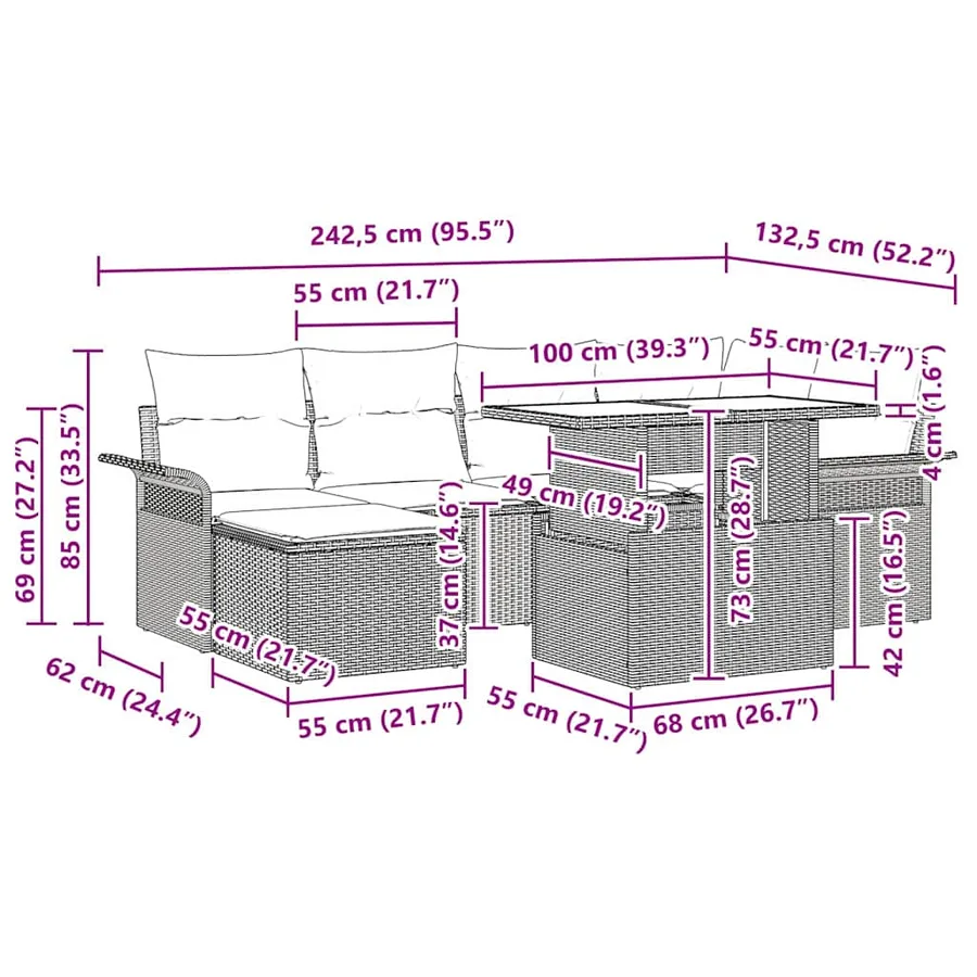 Ensemble de canapé de jardin 7 pcs Gris clair Poly rotin - 6