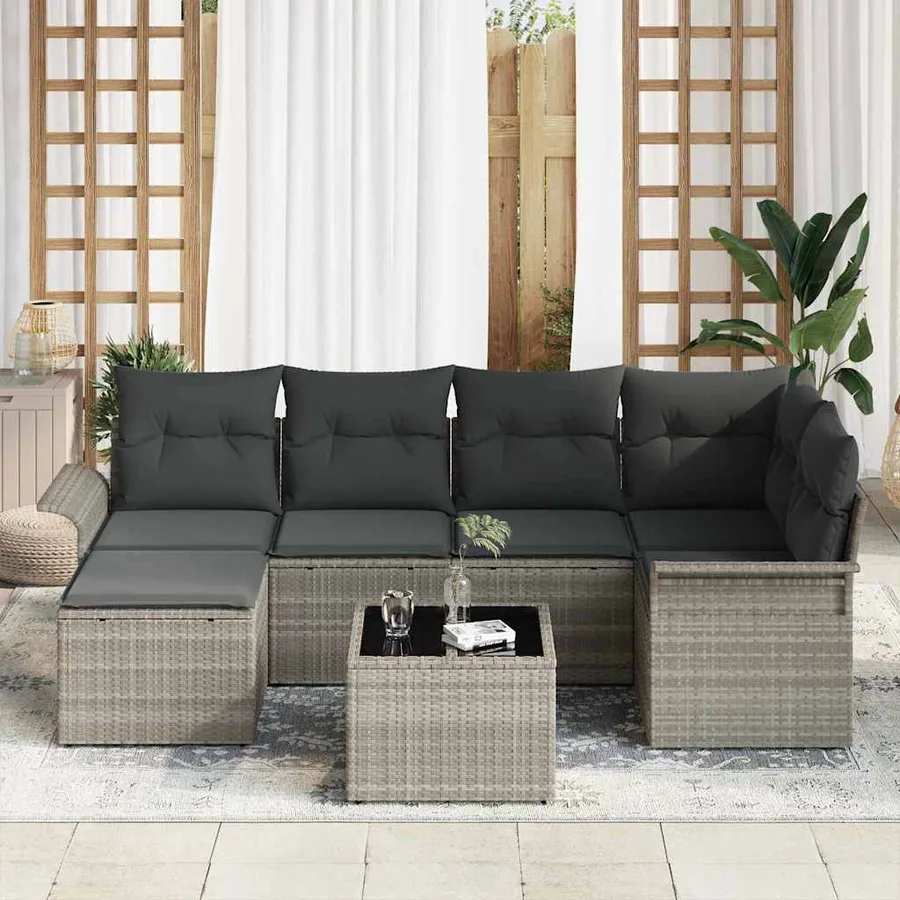 Ensemble de canapé de jardin 7 pcs Gris clair polyrotin - 3