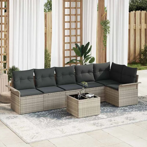 Ensemble de canapé de jardin 7 pcs Gris clair Poly rotin