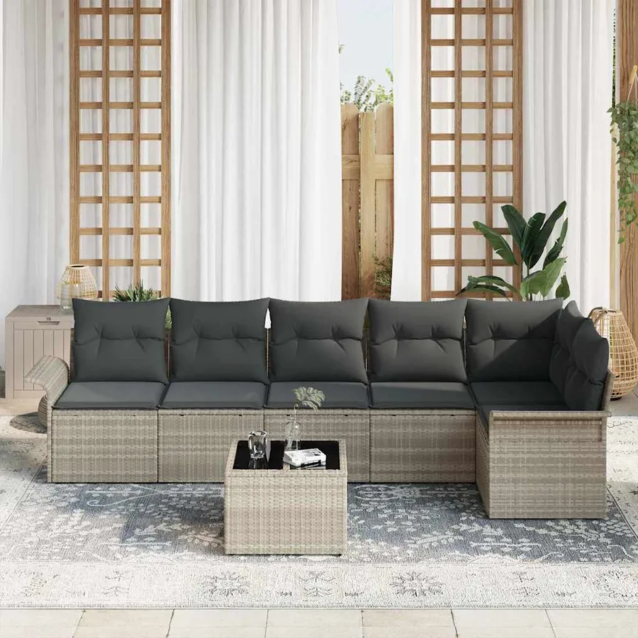 Ensemble de canapé de jardin 7 pcs Gris clair Poly rotin - 3