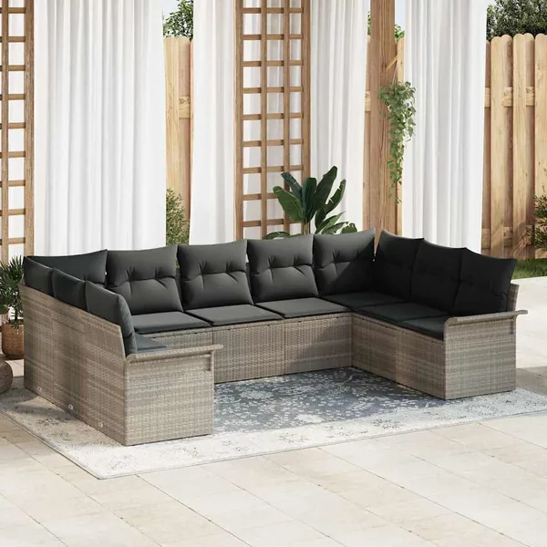 Ensemble de canapé de jardin 9 pcs Gris clair polyrotin