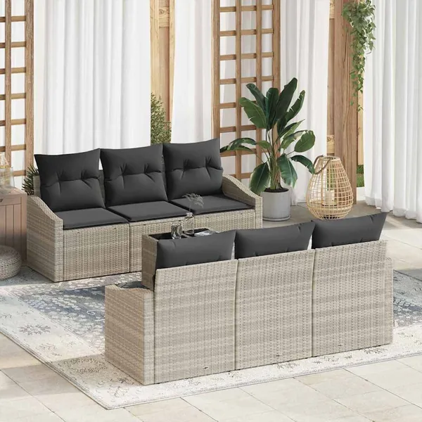 Ensemble de Canapés avec coussin 7 pcs Gris clair polyrotin