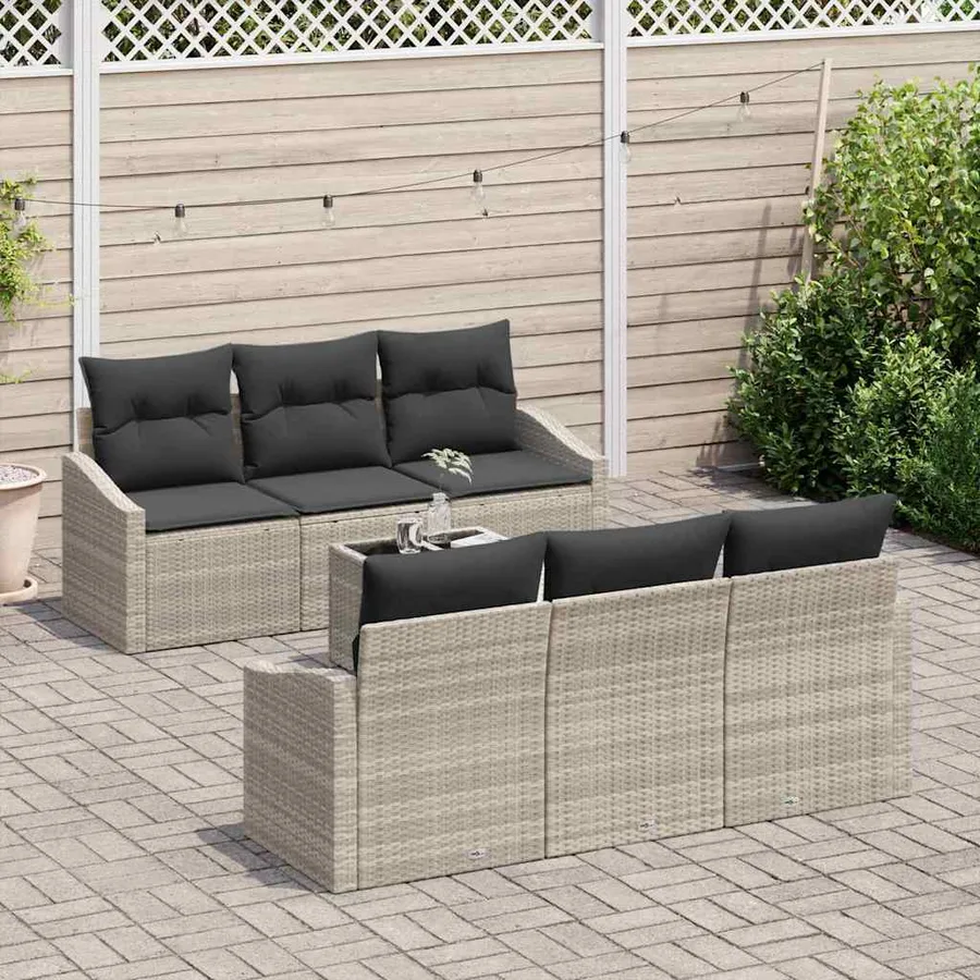 Ensemble de Canapés avec coussin 7 pcs Gris clair polyrotin - 3