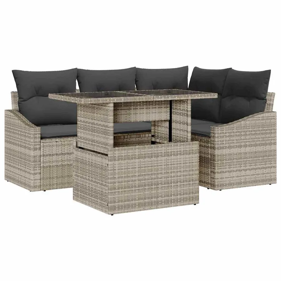 Ensemble de canapé de jardin 5 pcs Gris clair polyrotin - 2