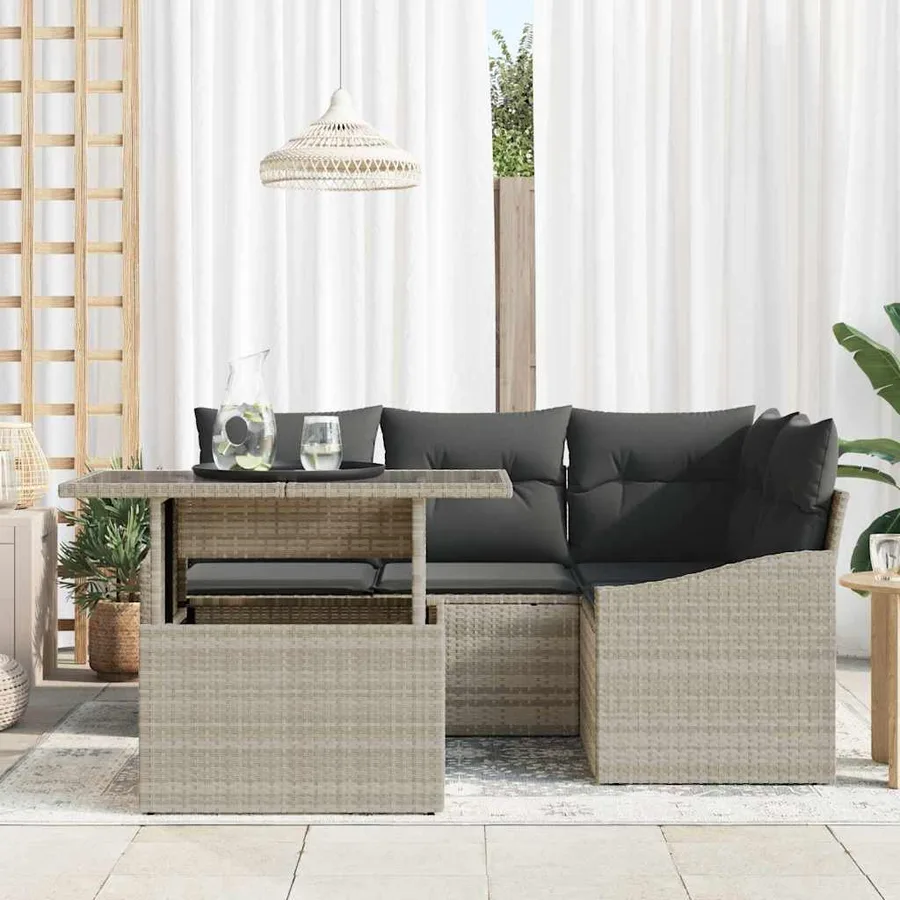 Ensemble de canapé de jardin 5 pcs Gris clair polyrotin - 3