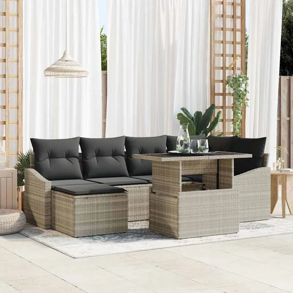 Ensemble de canapé de jardin avec coussin 7 pcs Gris clair