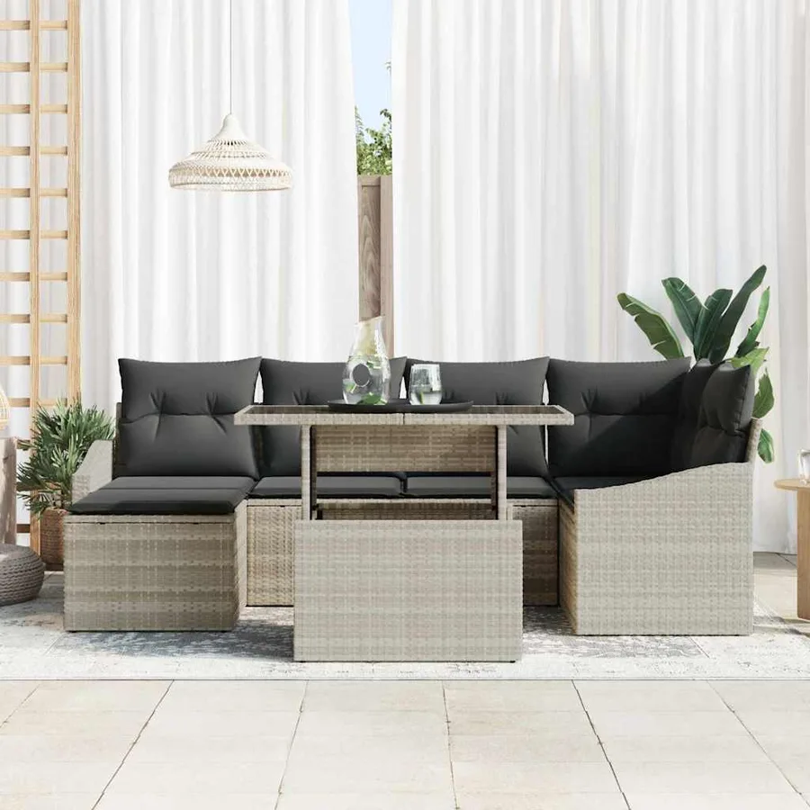 Ensemble de canapé de jardin avec coussin 7 pcs Gris clair - 3