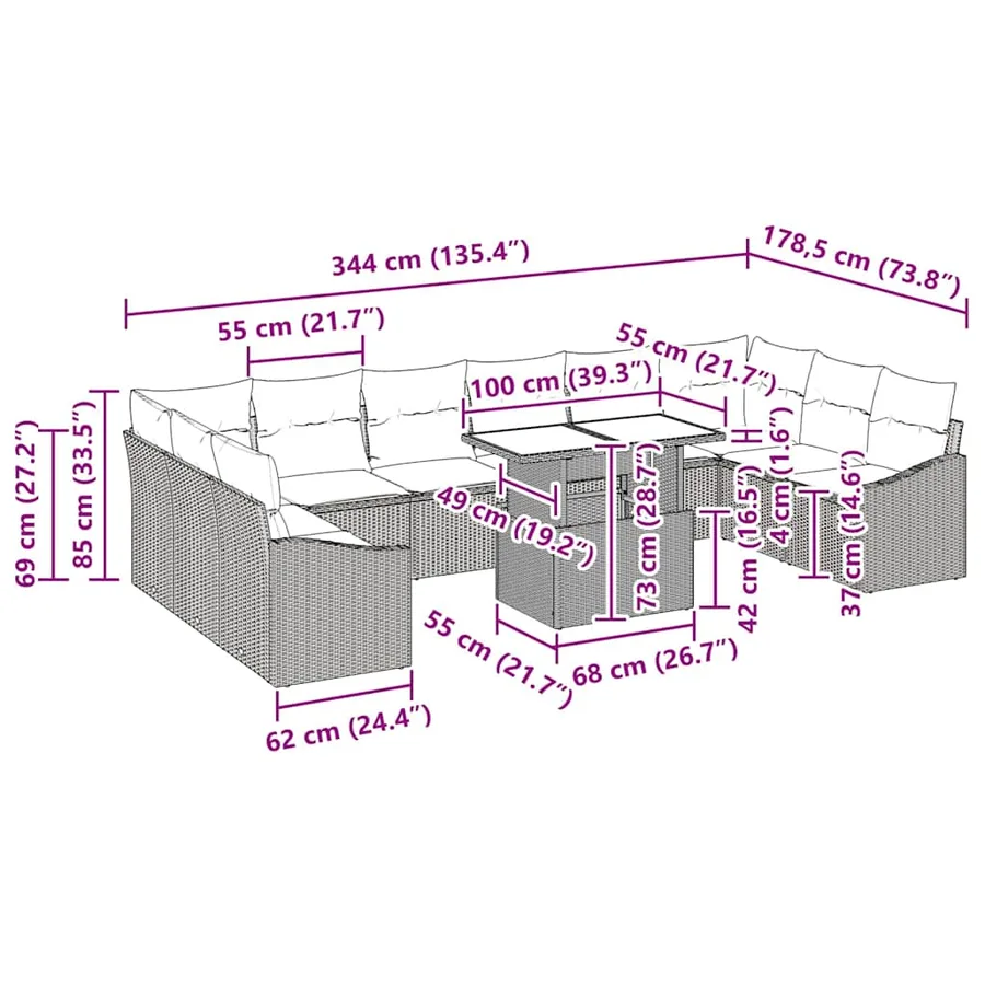 Ensemble de Canapés avec coussin 11 pcs Gris clair polyrotin - 11