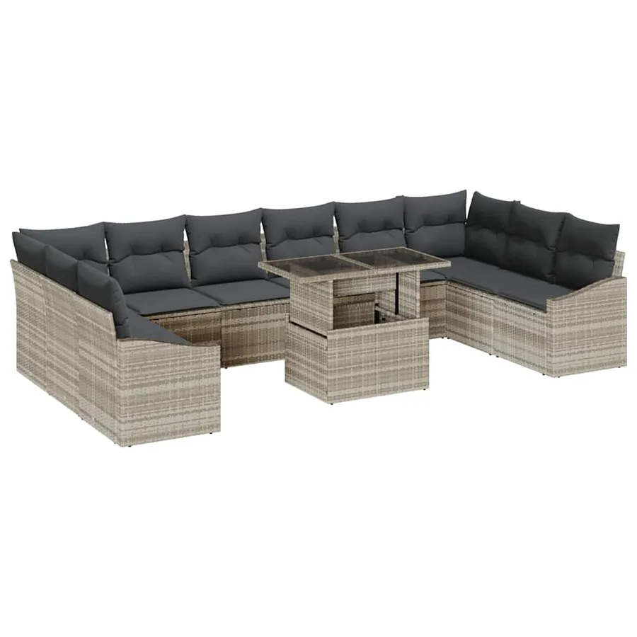 Ensemble de Canapés avec coussin 11 pcs Gris clair polyrotin - 2