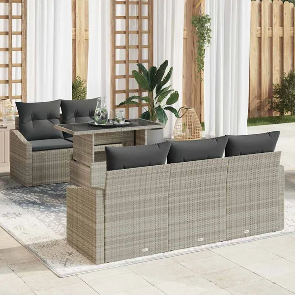 Ensemble de canapé de jardin 6 pcs Gris clair polyrotin