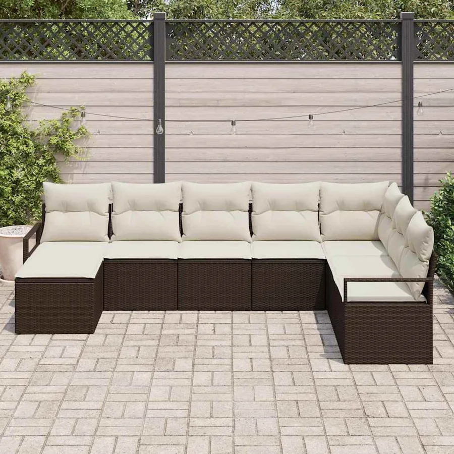 Ensemble de Canapés avec coussin 8 pcs Marron polyrotin - 3