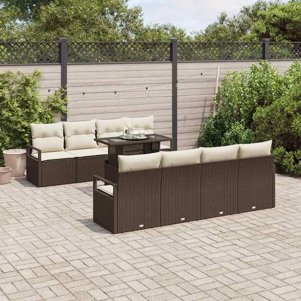 Ensemble de canapé de jardin 7 pcs Marron et crème polyrotin
