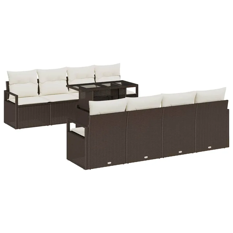 Ensemble de canapé de jardin 7 pcs Marron et crème polyrotin - 2