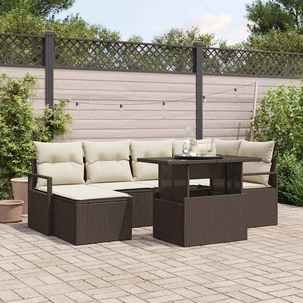 Ensemble de canapé de jardin avec coussin 7 pcs Marron et crème