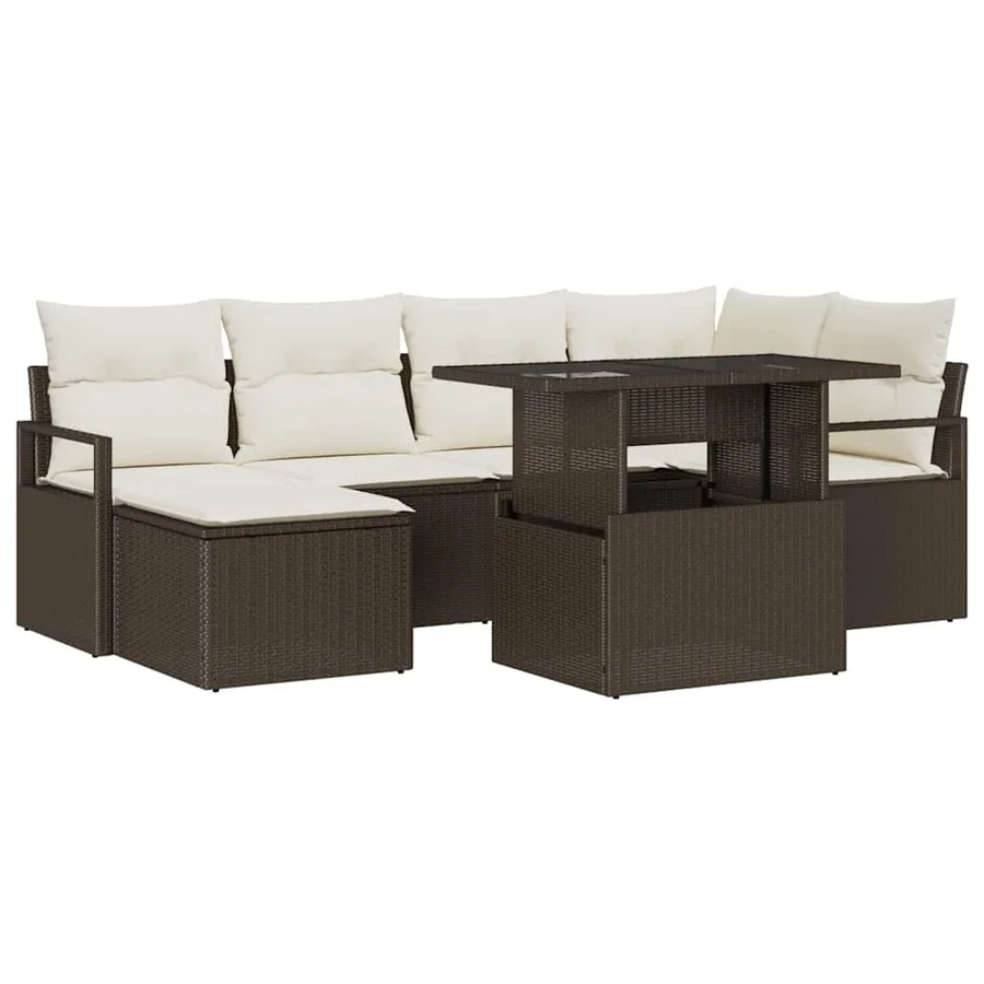 Ensemble de canapé de jardin avec coussin 7 pcs Marron et crème - 2