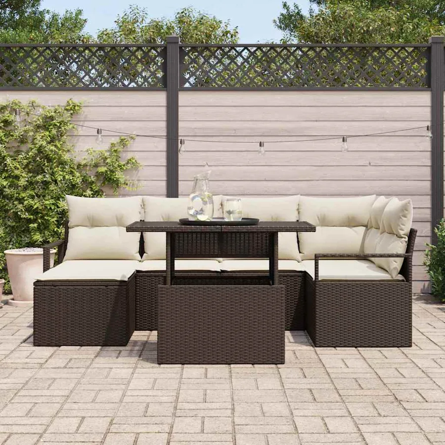 Ensemble de canapé de jardin avec coussin 7 pcs Marron et crème - 3