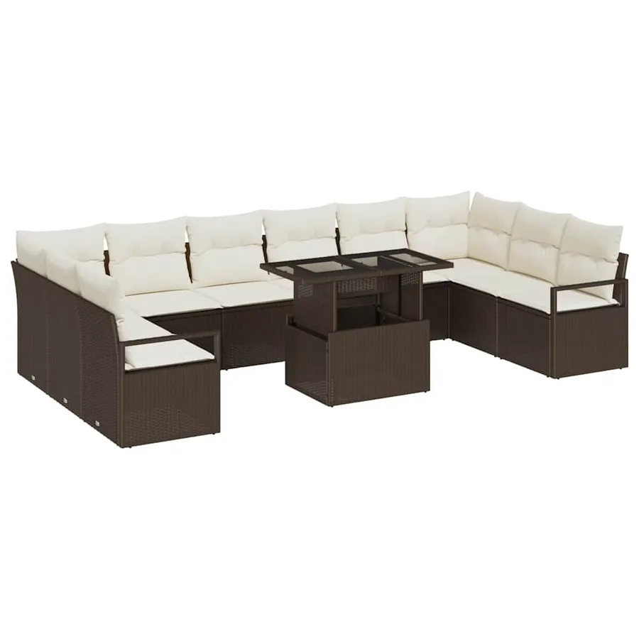 Ensemble de canapé de jardin 11 pcs Marron et Crème polyrotin - 2