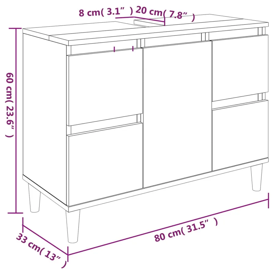 Meuble d'évier blanc 80x33x60 cm bois d'ingénierie - 10
