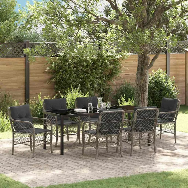 Ensemble de salle à manger pour jardin 7 pcs Gris polyrotin