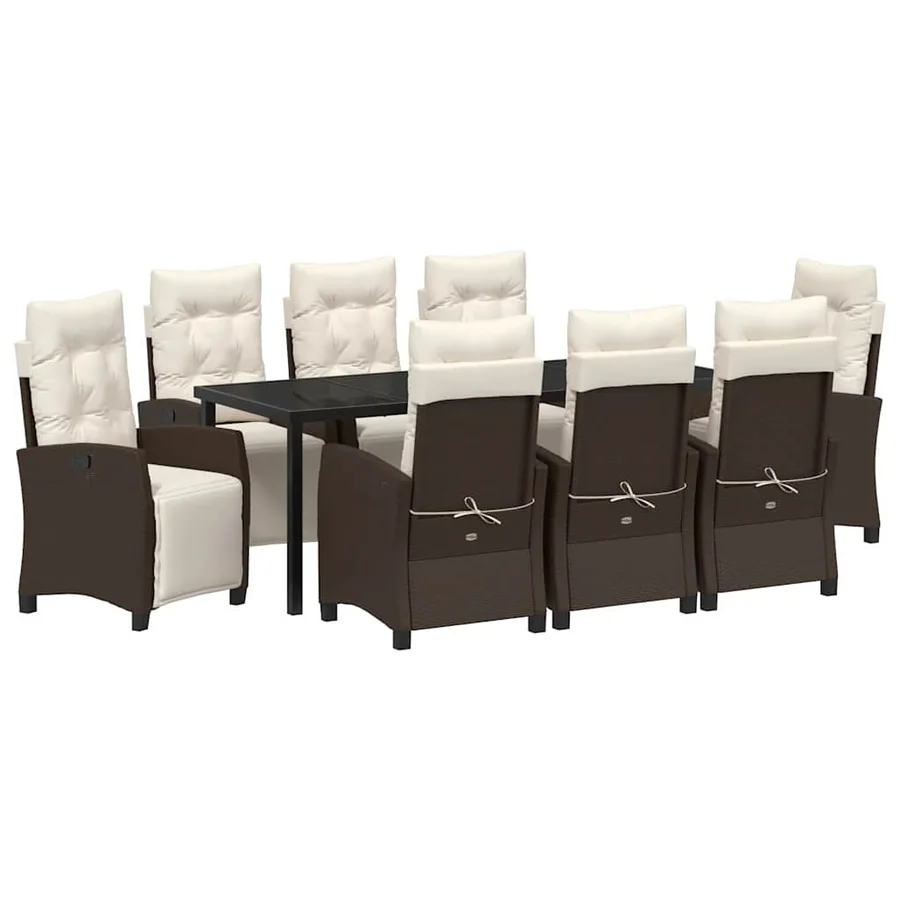 Ensemble de salle à manger pour jardin 9 pcs Marron polyrotin - 2