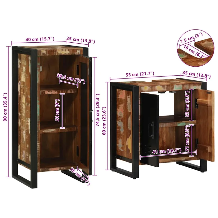 Ensemble de mobilier de salle de bain 2 pcs Bois Recyclé Solide - 15