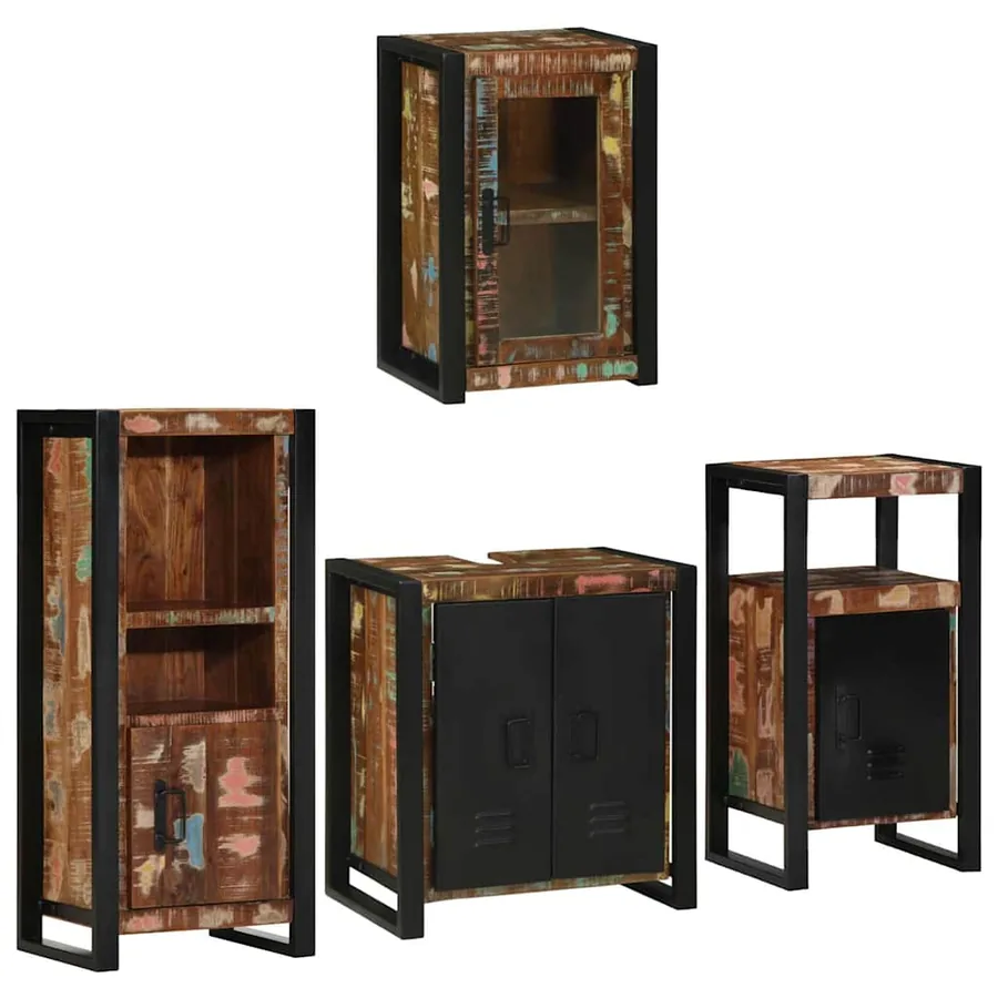 Ensemble de mobilier de salle de bain 4 pcs Bois massif recyclé - 3