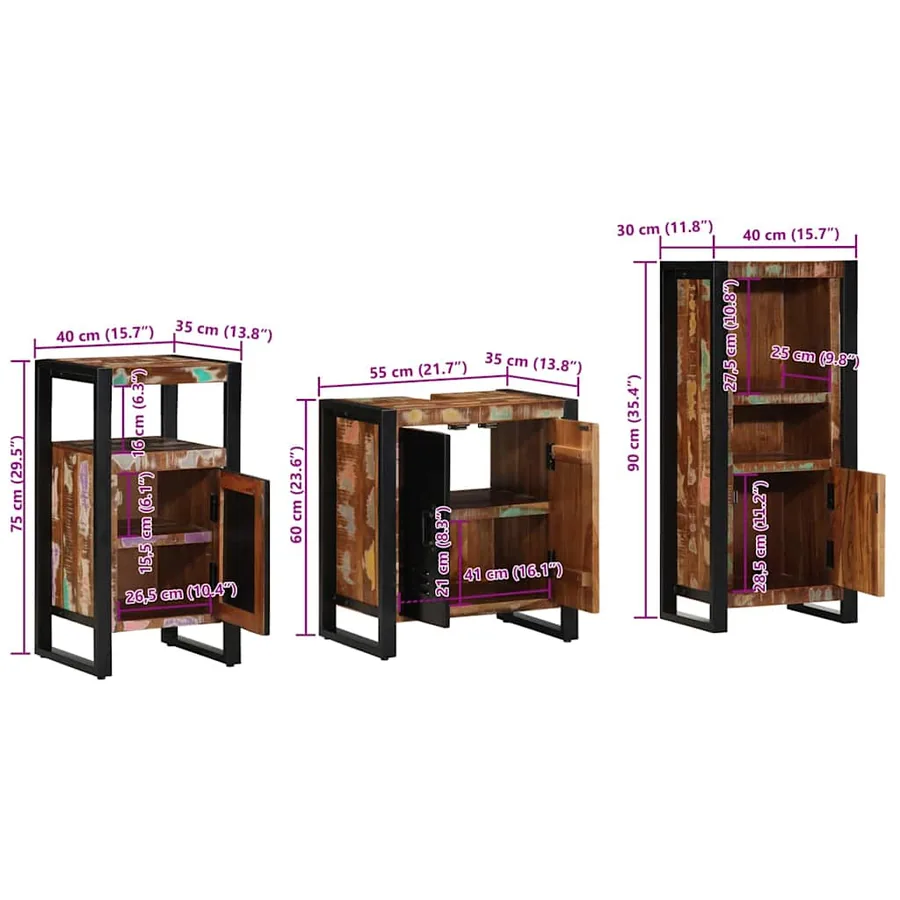 Ensemble de mobilier de salle de bain 3 pcs Bois Recyclé Solide - 13