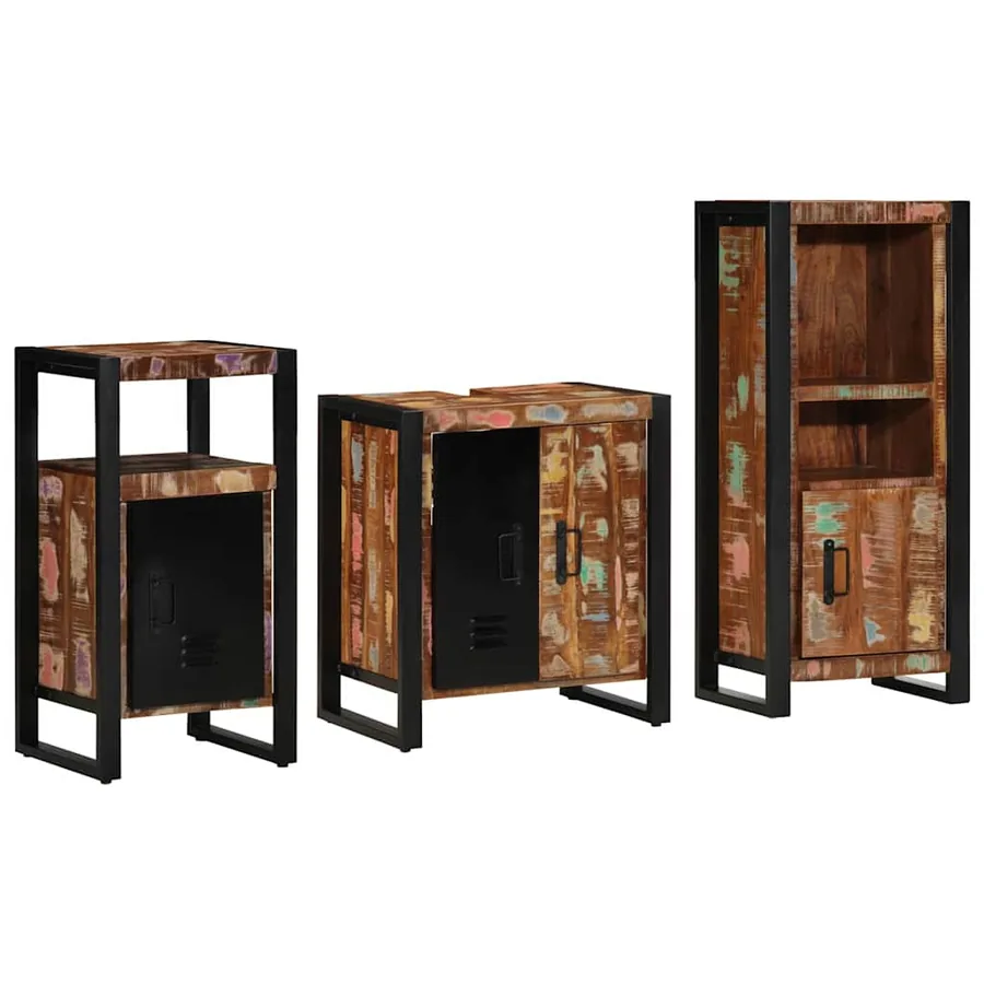 Ensemble de mobilier de salle de bain 3 pcs Bois Recyclé Solide - 2