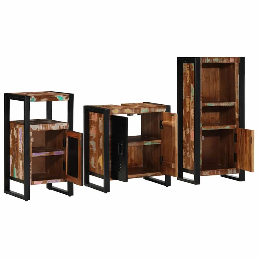 Ensemble de mobilier de salle de bain 3 pcs Bois Recyclé Solide - 3