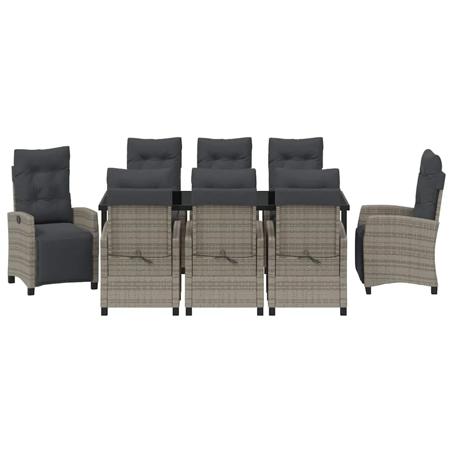 Ensemble de salle à manger pour jardin 9 pcs Gris polyrotin - 7