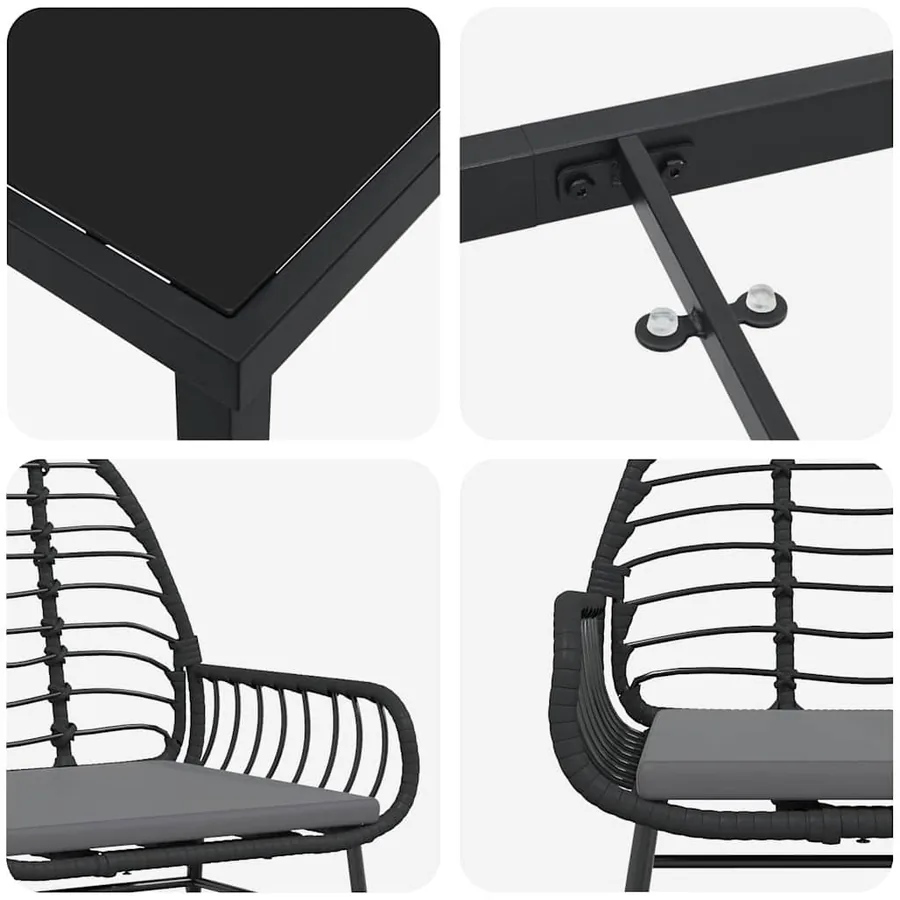 Ensemble de salle à manger pour jardin 5 pcs Noir polyrotin - 9
