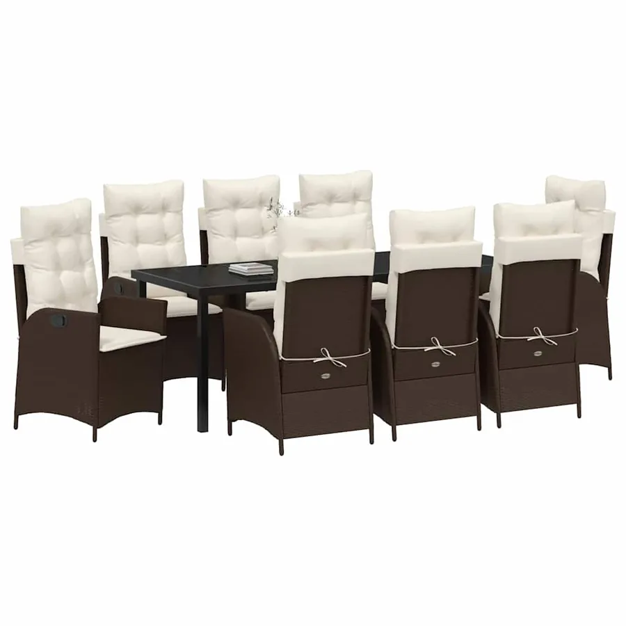 Ensemble de salle à manger pour jardin 9 pcs Marron polyrotin - 3