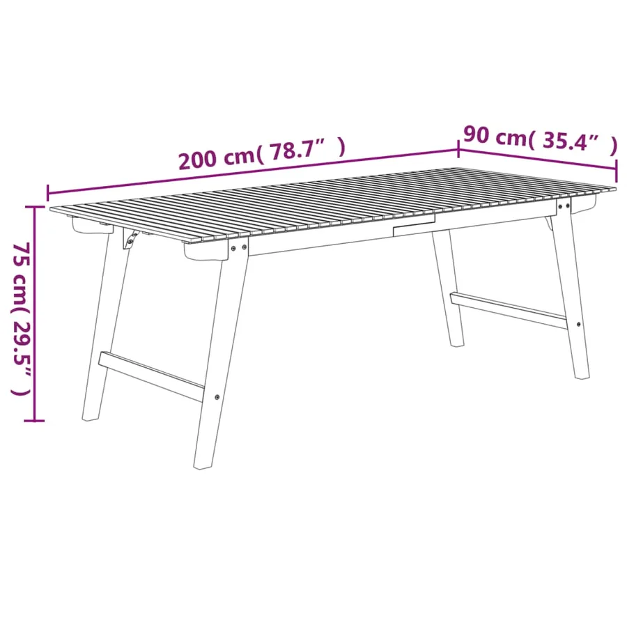 Table de jardin 200x90x75 cm Bois d'acacia solide - 6