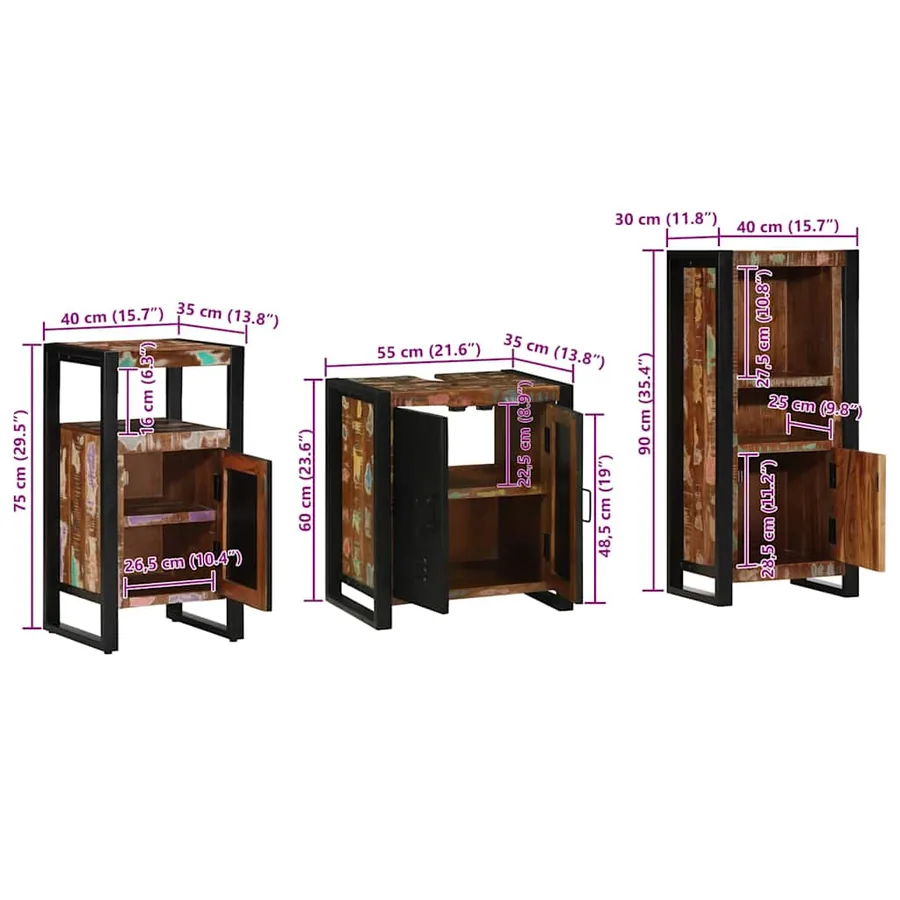 Ensemble de mobilier de salle de bain 3 pcs Bois Recyclé Solide - 15