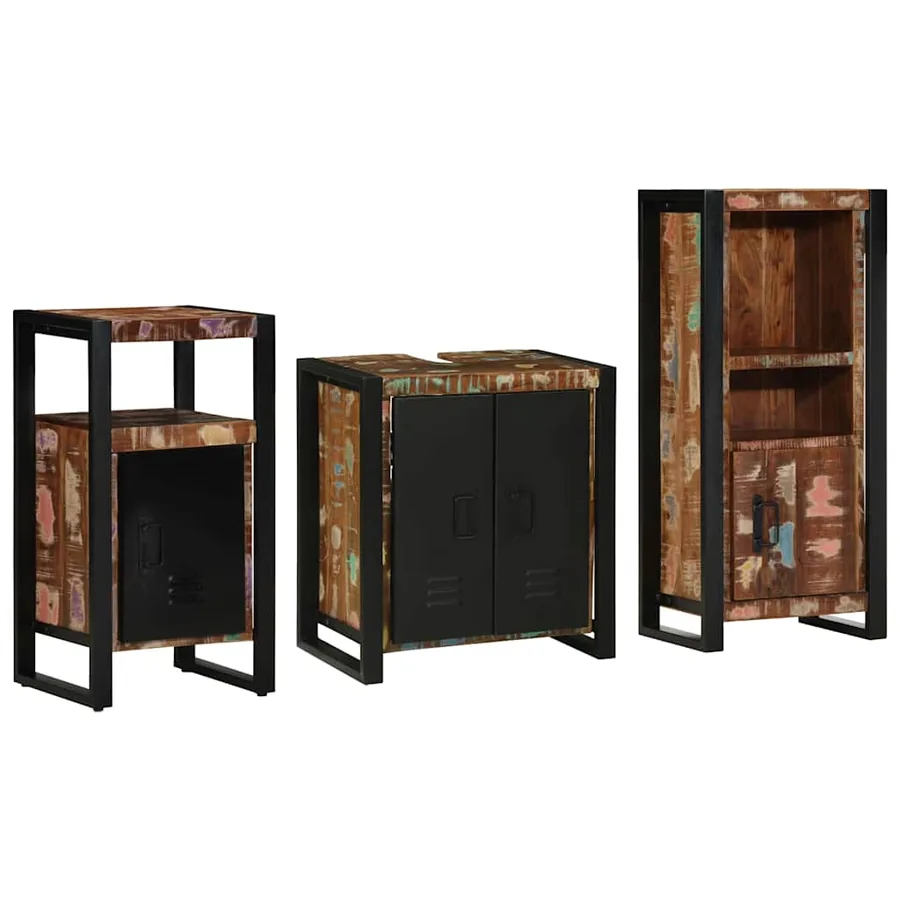 Ensemble de mobilier de salle de bain 3 pcs Bois Recyclé Solide - 2