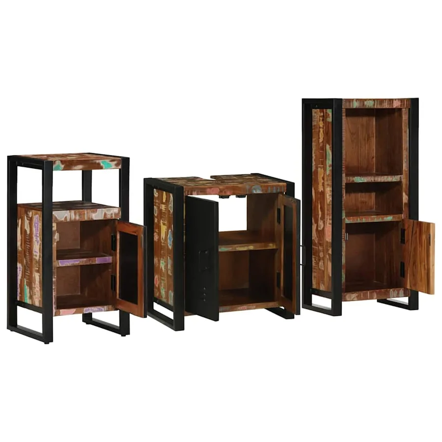 Ensemble de mobilier de salle de bain 3 pcs Bois Recyclé Solide - 3