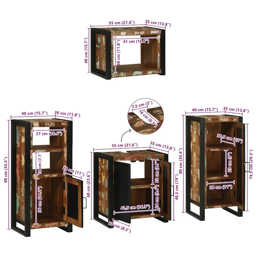 Ensemble de mobilier de salle de bain 4 pcs Bois massif recyclé - 17