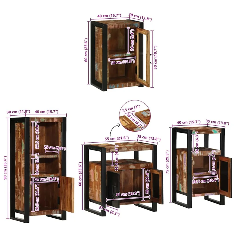 Ensemble de mobilier de salle de bain 4 pcs Bois massif recyclé - 17