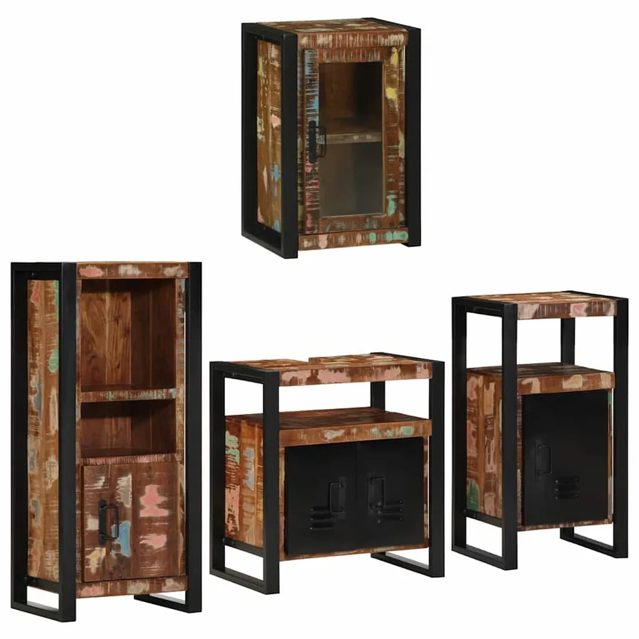 Ensemble de mobilier de salle de bain 4 pcs Bois massif recyclé - 3