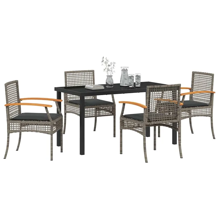 Ensemble de salle à manger pour jardin 5 pcs Gris et Noir Rotin - 3