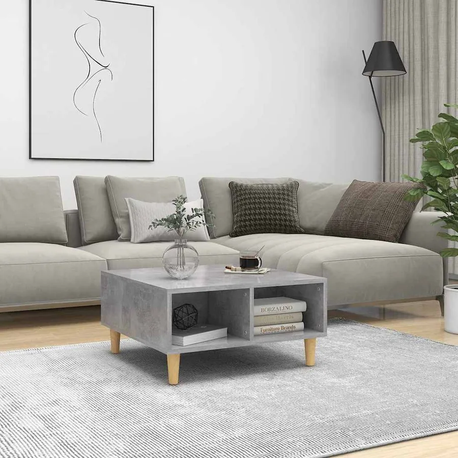 Table basse gris béton 60x60x30 cm bois d'ingénierie