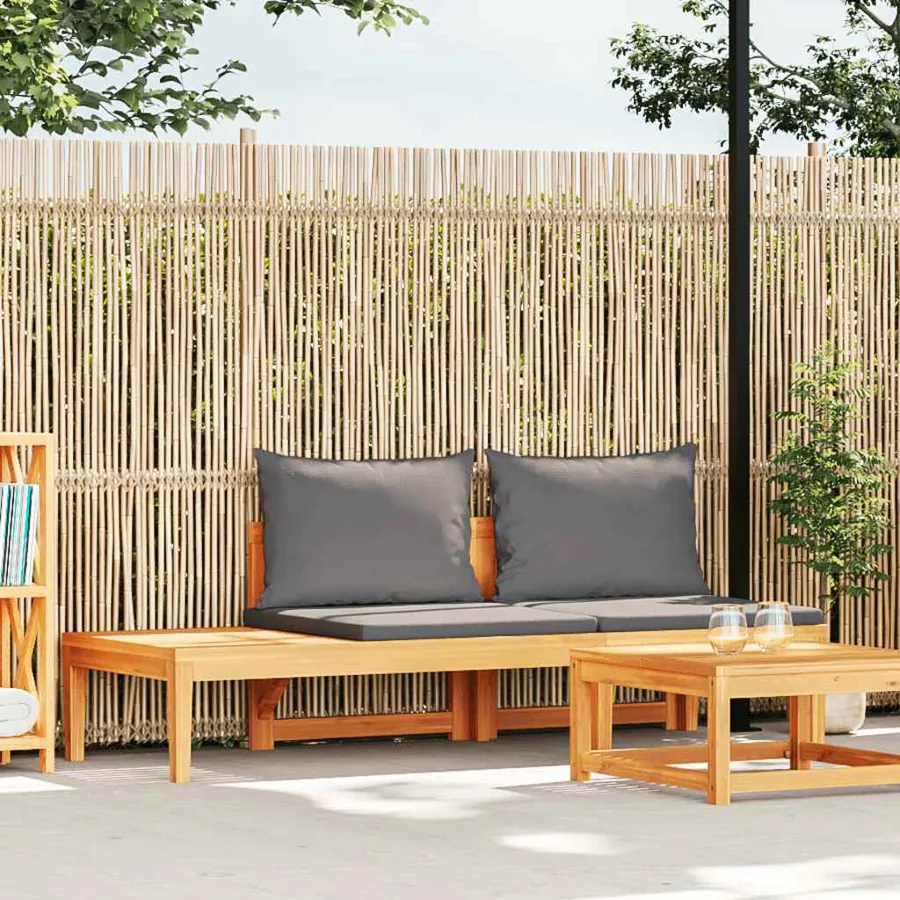 Banc de jardin avec table avec coussins gris foncé Teck solide