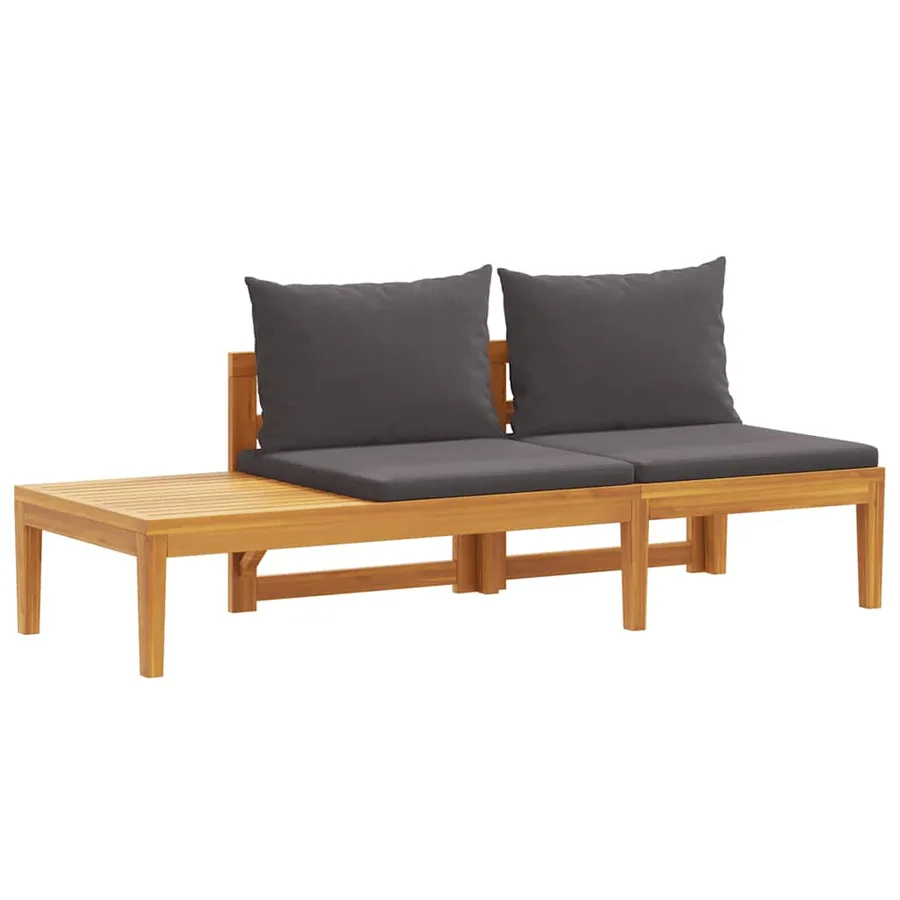 Banc de jardin avec table avec coussins gris foncé Teck solide - 2