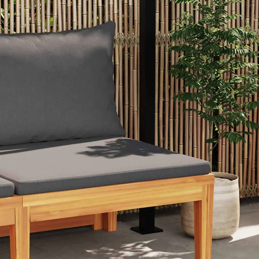 Banc de jardin avec table avec coussins gris foncé Teck solide - 3