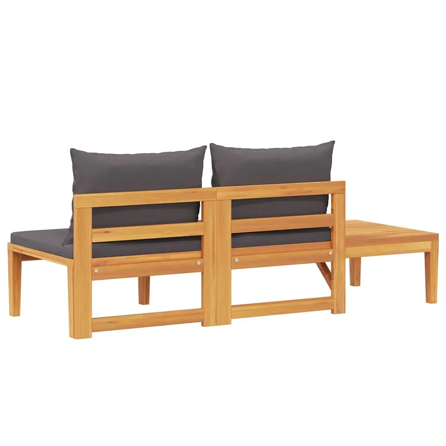 Banc de jardin avec table avec coussins gris foncé Teck solide - 7
