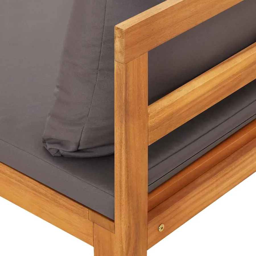Banc de jardin avec table avec coussins gris foncé Teck solide - 9