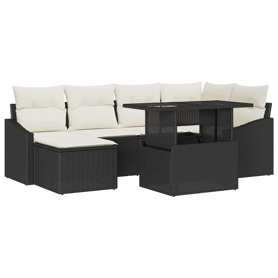 Ensemble de canapé de jardin avec coussin 7 pcs Noir et crème - 2